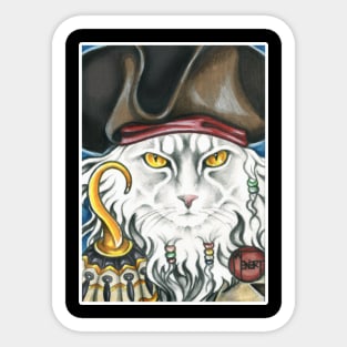 Pirate Cat with Hook - White Outlined Version Sticker